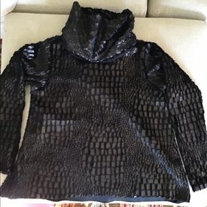 Oversized cowl neck faux alligator pattern sweater